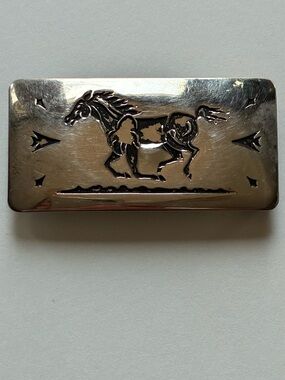 Vintage Silver Western Horse Belt Buckle by Chambers Belt Co. Made in USA